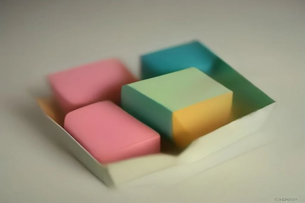 Fiches colorate disposte in pile ordinate accanto a una gift box chiusa su feltro verde, luce naturale