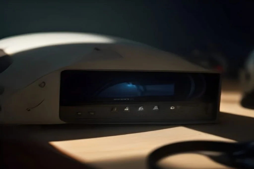 Postazione gaming con tastiera meccanica e mouse illuminati, monitor spento, scrivania ordinata